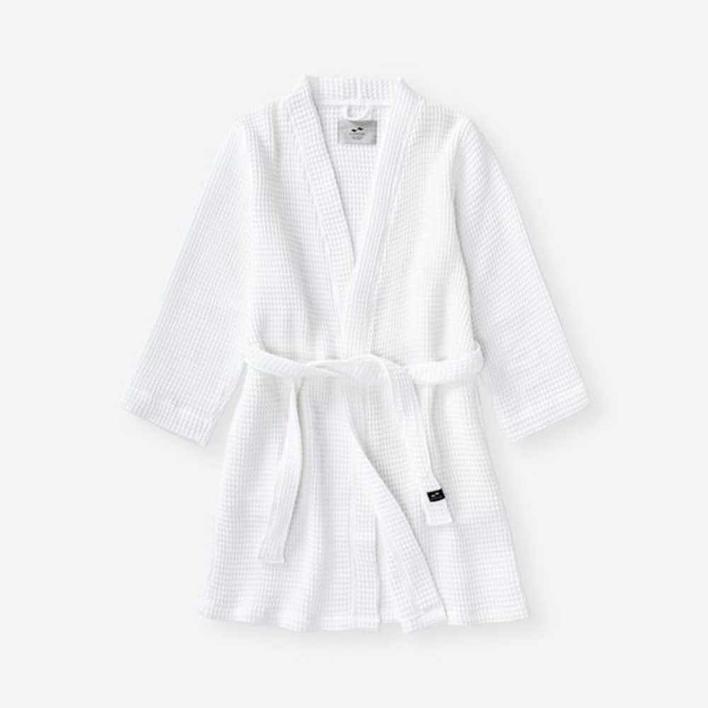New Slowtide Women's White  Guild Waffle Cotton Bath Robe w/Pockets Size S/M